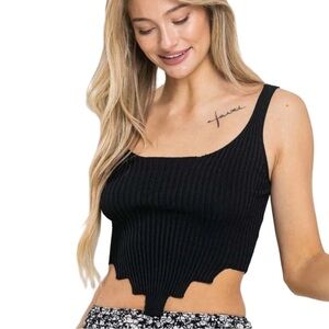 Chic Black Bandana Cut Distressed Crop Ribbed Tank Top